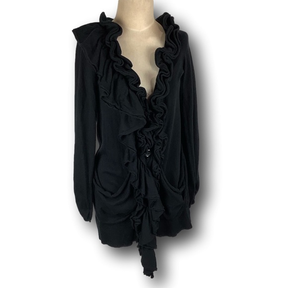 Moth Sweaters - Moth Anthropologie Womens Black Ruffle Long Line Plaza Cardigan Sweater Large